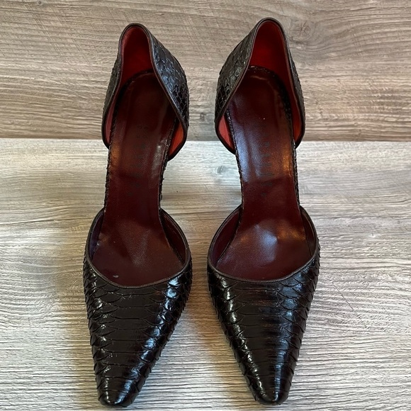 Amazing Edmundo Castillo d’Orsay dark brown leather snake embossed heels size 8 - Picture 4 of 9